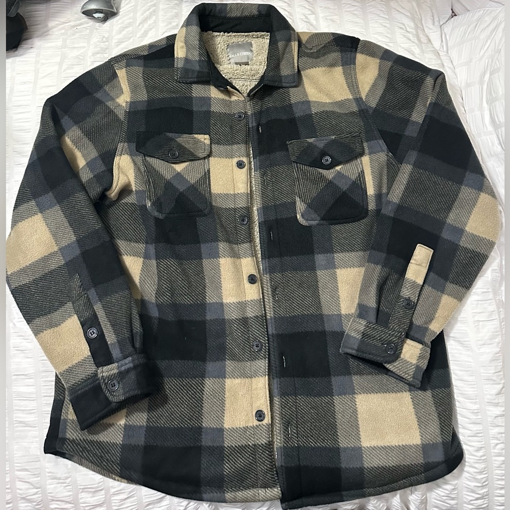 Button-up Sherpa Fuzzy Plaid Men’s Jacket
